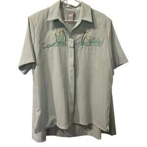 Koret Francisca Long Skirt & Top Blouse Set Size Large Green Seersucker